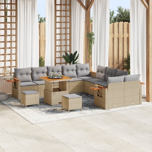 vidaXL 13-delni vrtni sofa set z blazinami, bež, poli ratan, akacija Cene