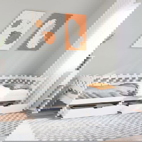 VidaXL Dnevna postelja s predali bela 90x200 cm trdna borovina Slike