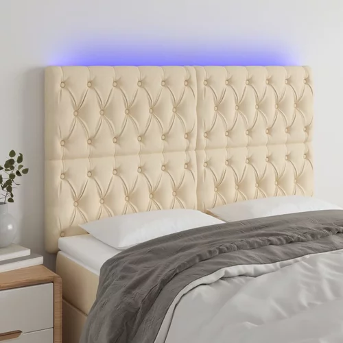 vidaXL LED posteljno vzglavje krem 160x7x118/128 cm blago