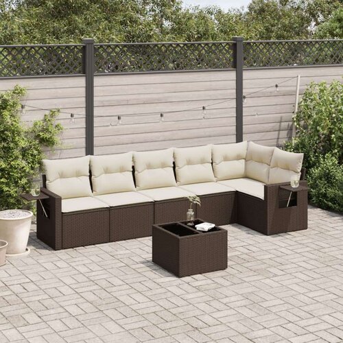 vidaXL 7-dijelni set vrtnih sofa od poliratana s jastucima smeđi Cijene