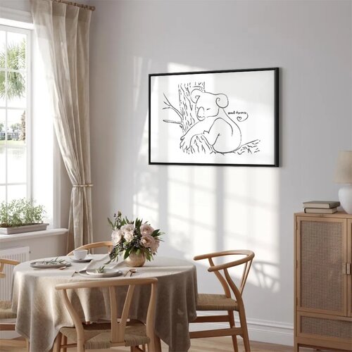  Slika - Quiet Charm of Nature (1-part) - Sleeping Koala in Black and White 120x80 U crnom drvenom okviru Slike