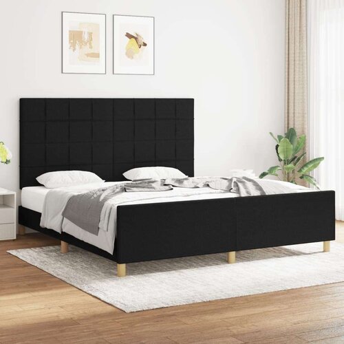  Posteljni okvir z vzglavjem črn 180x200 cm blago, (20795079) Slike