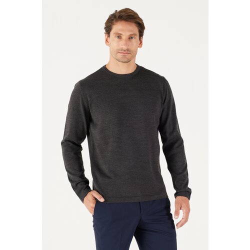 AC&Co / Altınyıldız Classics Men's Anthracite-melange Standard Fit Normal Fit Warm Crew Neck Knitwear Sweater Slike