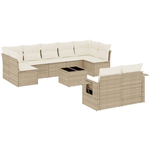  10-dijelni set vrtnih sofa s jastucima bež od poliratana 85 x 62 x 69 cm Slike
