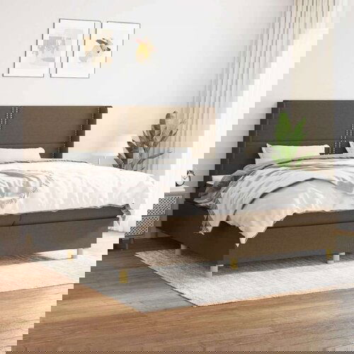  Box spring postelja z vzmetnico temno rjav 200x200 cm blago Slike