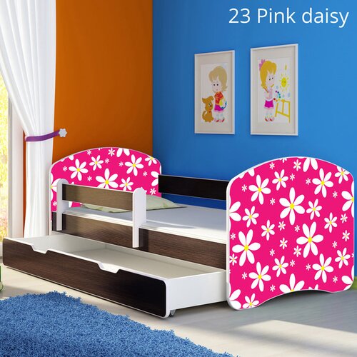  Otroška postelja ACMA z motivom, stranica wenge + predal 140x70 cm 23 Pink Daisy Cene