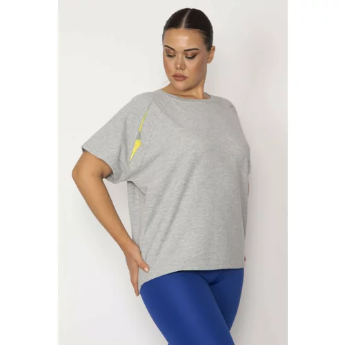 Şans Women's Plus Size Gray Raglan Sleeve Short Sleeve Sweatshirt