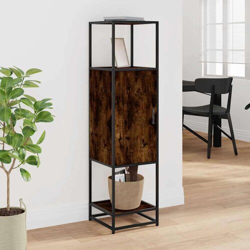 VidaXL Visoka omara dimljen hrast 35,5x35x139 cm inž. les in kovina Slike