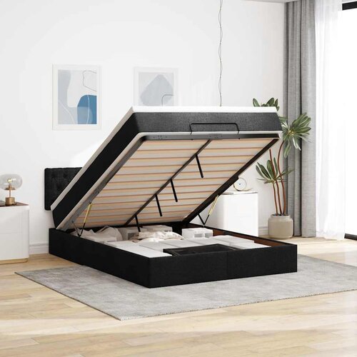  Otomanski krevet s madracem crni 140x190cm od tkanine Slike