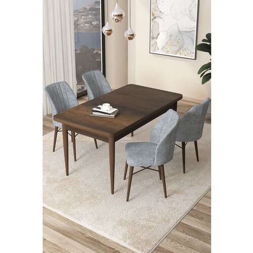 Hanah home Arp - Baroque, Grey BaroqueGrey Dining Table & Chairs Set (5 Pieces) Cene
