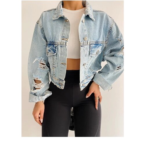 Dewberry 47145 Womens Crop Jeans Jacket-BLUE Slike