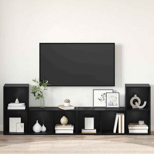  Set TV komoda Zidne 4 pcs Crni hrast 37 x 37 x 72 cm Slike