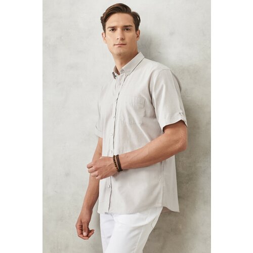 AC&Co / Altınyıldız Classics Men's Gray Comfort Fit Slim Fit Buttoned Collar Linen Look 100% Cotton Flared Short Sleeve Shirt. Cene