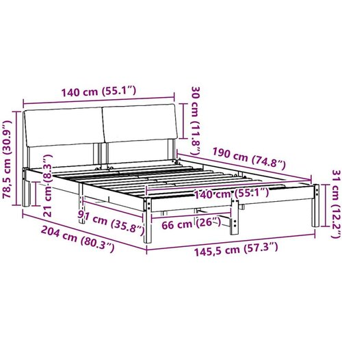 VidaXL Okvir kreveta smeđe i tamnosivo 140 x 190 cm Masivna borovina Slike