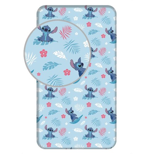 Jerry Fabrics Modra napenjalna enojna bombažna otro&scaron;ka rjuha Lilo & Stitch "Blue" &ndash; Cene