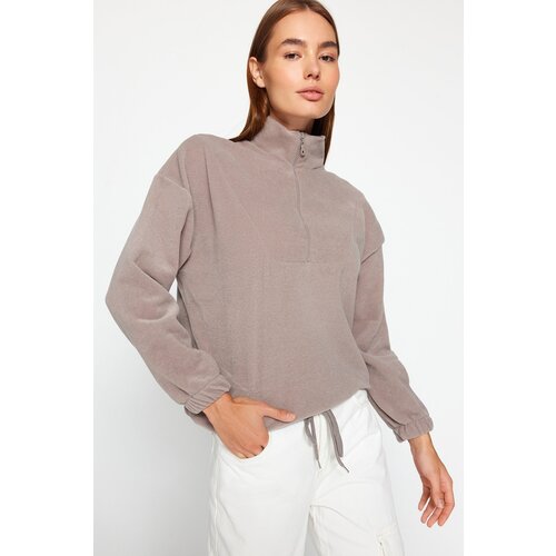 Trendyol Stone Zipper Detailed Knitted Sweatshirt Slike