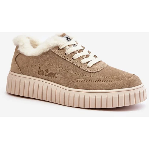 Kesi Leather women's sneakers insulated with fur Lee Cooper beige