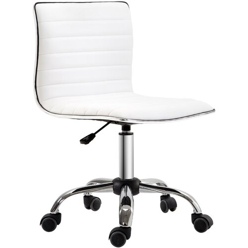HOMCOM pisarni&amp;scaron;ki stol jeklo, umetno usnje D48 x &amp;Scaron;52 x V78&amp;ndash;90 cm Bela, (5000242817) Slike