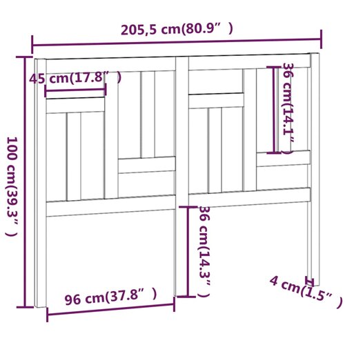  Uzglavlje za krevet sivo 205,5 x 4 x 100 cm od masivne borovine Slike