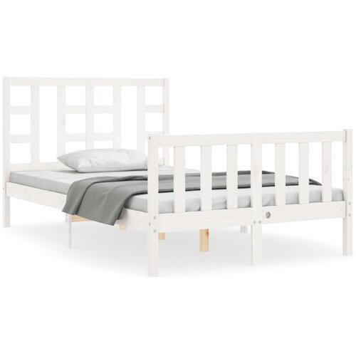 VidaXL Posteljni okvir z vzglavjem bel 4FT trden les, (20735854) Slike