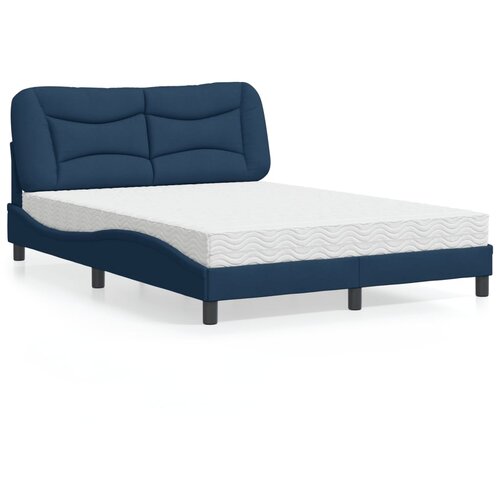 The Living Store Postelja z vzmetnico modra 140x190 cm blago - Postelja, (21660312) Cene