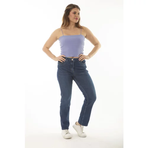 Şans Women's Plus Size Navy Blue High Waist Lycra Jeans Pants