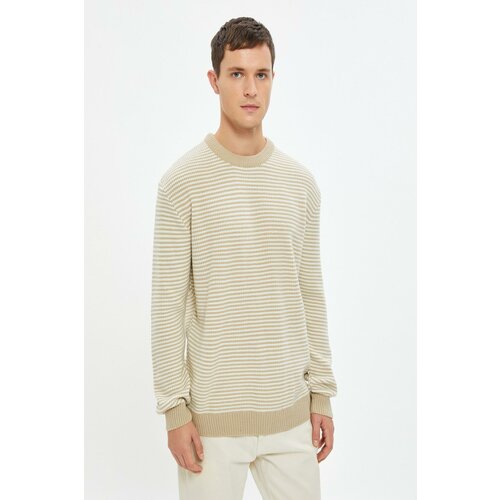 Koton Men's Beige Striped Sweater Slike