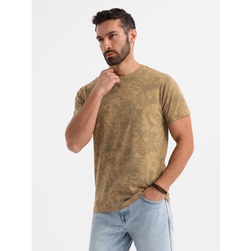 Ombre Men's patterned cotton short-sleeved T-shirt - olive Cene