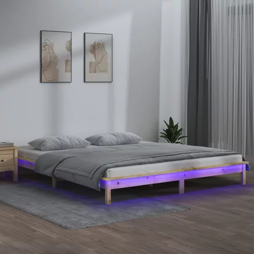vidaXL LED posteljni okvir 200x200 cm trden les