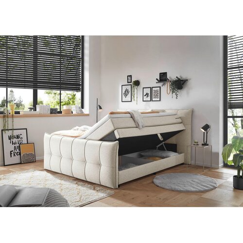 MID.YOU POSTELJA BOXSPRING 160 cm x 200 cm , tekstil, leseni material krem barve Slike