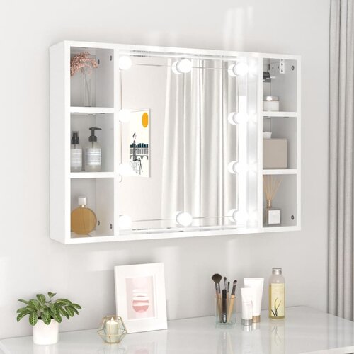 The Living Store Omarica z ogledalom in LED lučkami visok sijaj bela 76x15x55 cm - Omarica Z Ogledalom, (21436790) Slike
