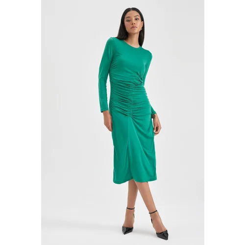 Defacto Bodycon Round Neck Midi Long Sleeve Dress