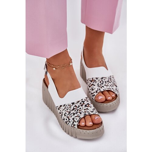 ARTIKER Womens Sandals Made Of Natural Leather On Wedge White Cene