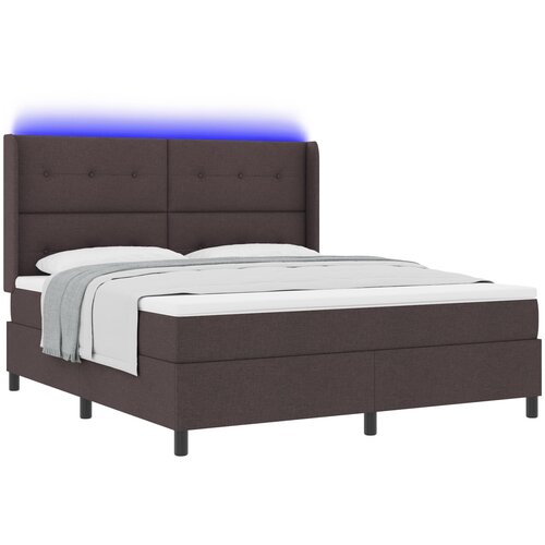 vidaXL Box Spring postelja z vzmetnico in LED temno rjava 180x200 cm tkanina, (22081128) Cene