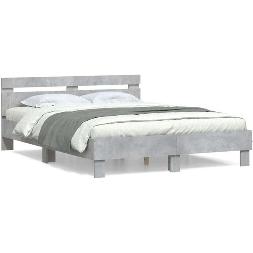 VidaXL Okvir kreveta s uzglavljem siva boja betona 150 x 200 cm drveni Slike