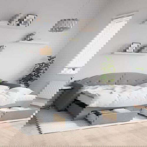 VidaXL Dnevni krevet na razvlačenje svjetlosivi 100x200 cm od tkanine Slike