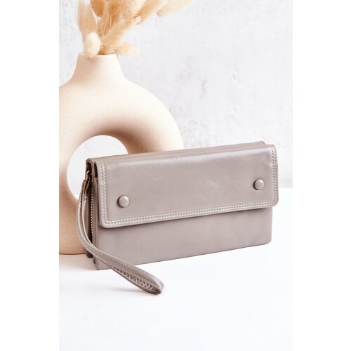 PL3 Large Leather Wallet On Zipper Grey Loreaine Slike