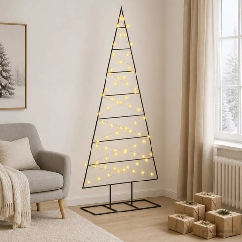  Metalna božićna jelka KUOPIO 180 cm Topla bijela - 180 cm Crna s LED svjetlima Slike