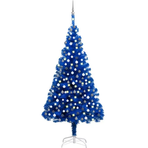  Umetna novoletna jelka z LED lučkami in bučkami modra 210 cm