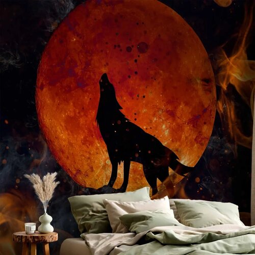  Foto tapeta - Wild nature - wolf on a background of a red moon in flames of fire 300x210 Standard Slike
