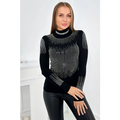 Kesi Knitted turtleneck blouse with cubic zirconia motif black