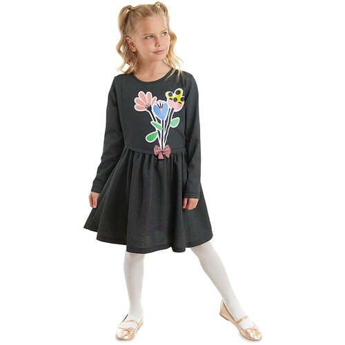 Mushi Black Girls Dress with a Denim Look with Flowers Cene