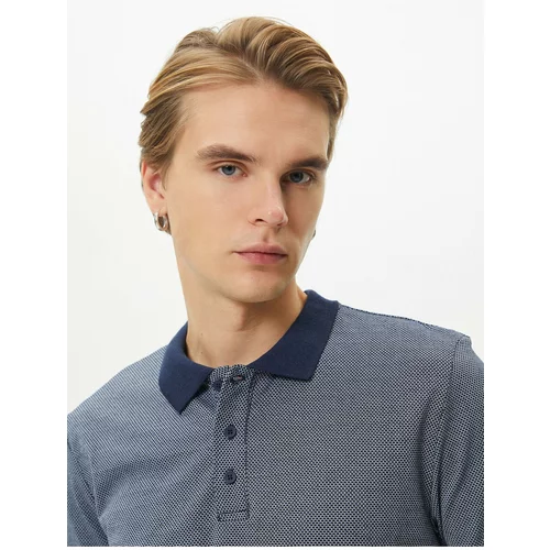Koton Collar T-Shirt Buttoned Textured Minimal Patterned Short Sleeve
