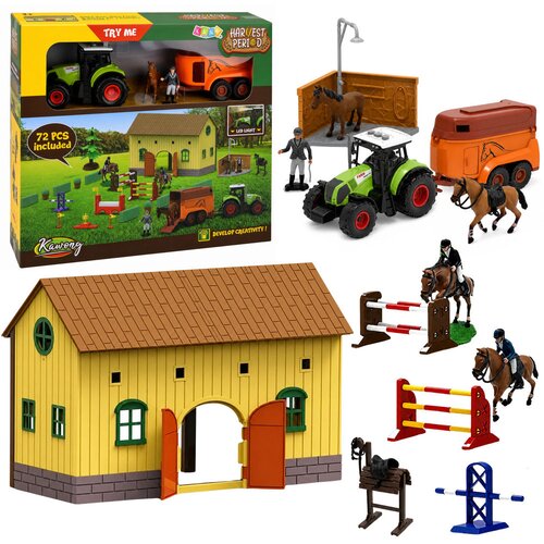  Set Farm Stud Farm Tractor Obstacle Course Jumping Hills Horses Figures 72 pcs. Cene