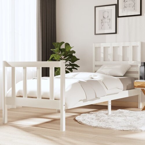  The Living Store Posteljni okvir bel 75x190 cm trden les - Posteljni Okvir, (21529414) Slike