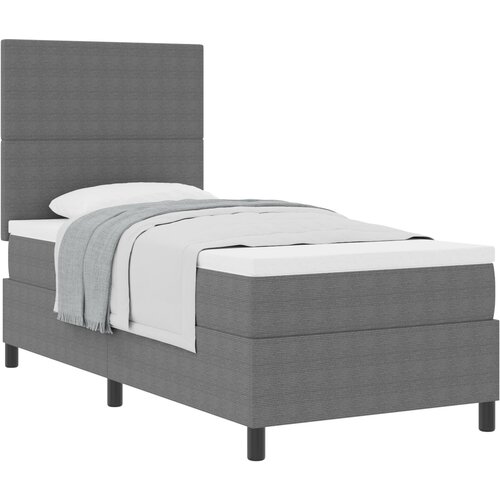 VidaXL Postelja s &amp;scaron;katlasto vzmetjo z vzmetnico svetlo siva 100x200 cm kordurojna tkanina, (22082835) Slike
