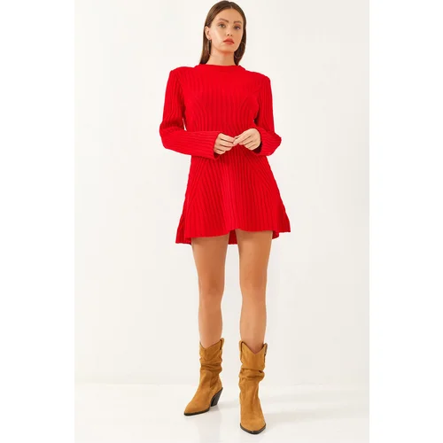 Bianco Lucci Women's Crew Neck Ribbed Mini Knit Dress