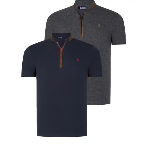 Dewberry DUAL SET T8571 ZIPPERED MENS T-SHIRT-ANTHRACITE-LACQUER BLUE