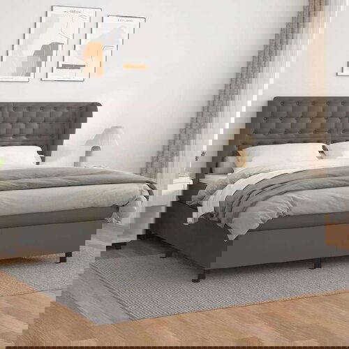  Box spring postelja z vzmetnico siv 160x200 cm umetno usnje, (20899921) Cene