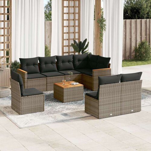  9-dijelni set vrtnih sofa od poliratana s jastucima sivi Slike
